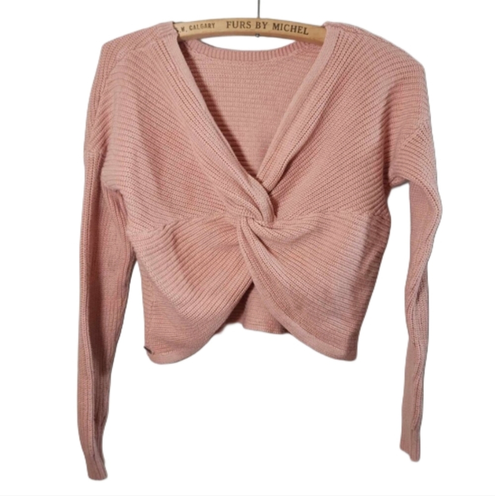 Hollister pink cross crop rouche‎ shirt knit size small